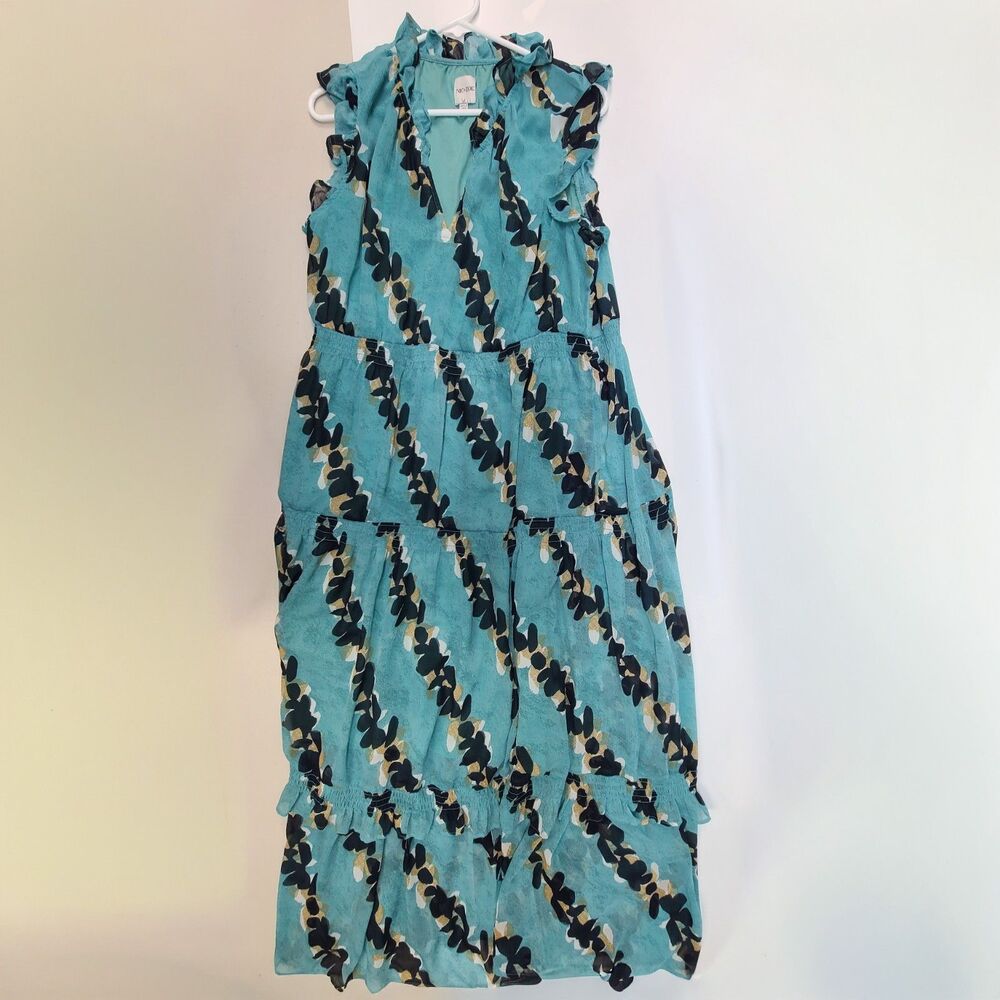 Nic+Zoe Teal Floral Tiered Maxi Dress Sleeveless Ruffle V-Neck XL
